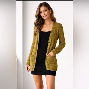 Vintage Chico's Mustard Yellow/Green Women's Cardigan
